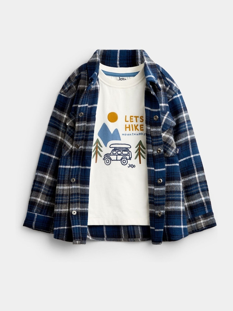 JoJo Maman Bébé Dark Blue Check 2-Piece Brushed Check Shirt & Top Set - Image 1 of 8 JoJo Maman Bébé Dark Blue Check 2-Piece Brushed Check Shirt & Top Set - Image 1 of 8