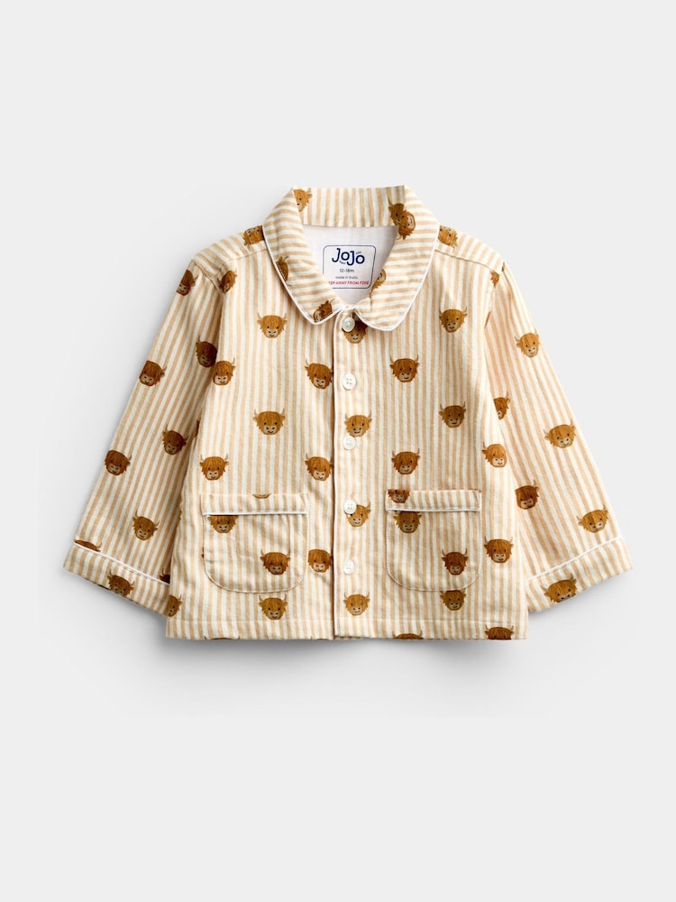 JoJo Maman Bébé Stone Highland Cow Stripe Woven Pyjamas - Image 2 of 6 JoJo Maman Bébé Stone Highland Cow Stripe Woven Pyjamas - Image 2 of 6