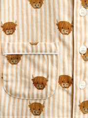 JoJo Maman Bébé Stone Highland Cow Stripe Woven Pyjamas - Image 6 of 6