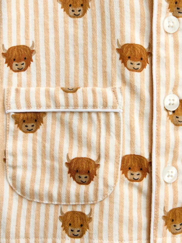 JoJo Maman Bébé Stone Highland Cow Stripe Woven Pyjamas - Image 6 of 6 JoJo Maman Bébé Stone Highland Cow Stripe Woven Pyjamas - Image 6 of 6