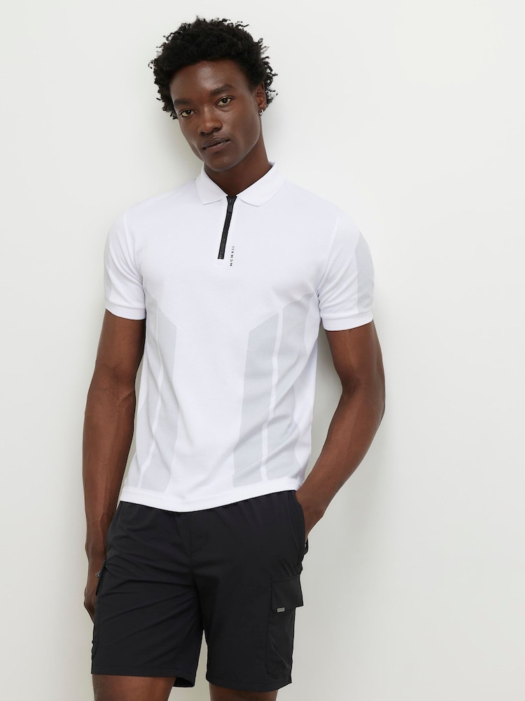 River Island White Slim Fit Reflective Polo Shirt - Image 1 of 4 River Island White Slim Fit Reflective Polo Shirt - Image 1 of 4