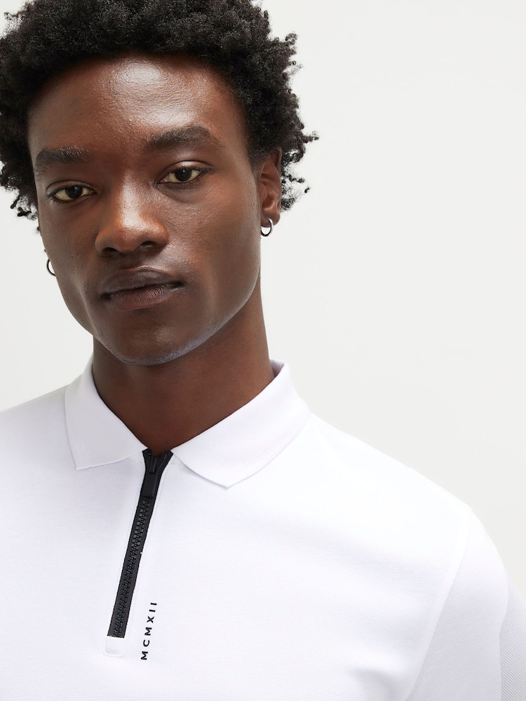 River Island White Slim Fit Reflective Polo Shirt - Image 4 of 4 River Island White Slim Fit Reflective Polo Shirt - Image 4 of 4