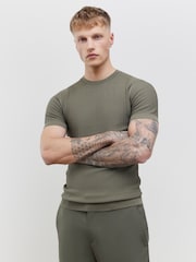 River Island Green Muscle Fit Texture Muscle T-Shirt - Image 1 of 4