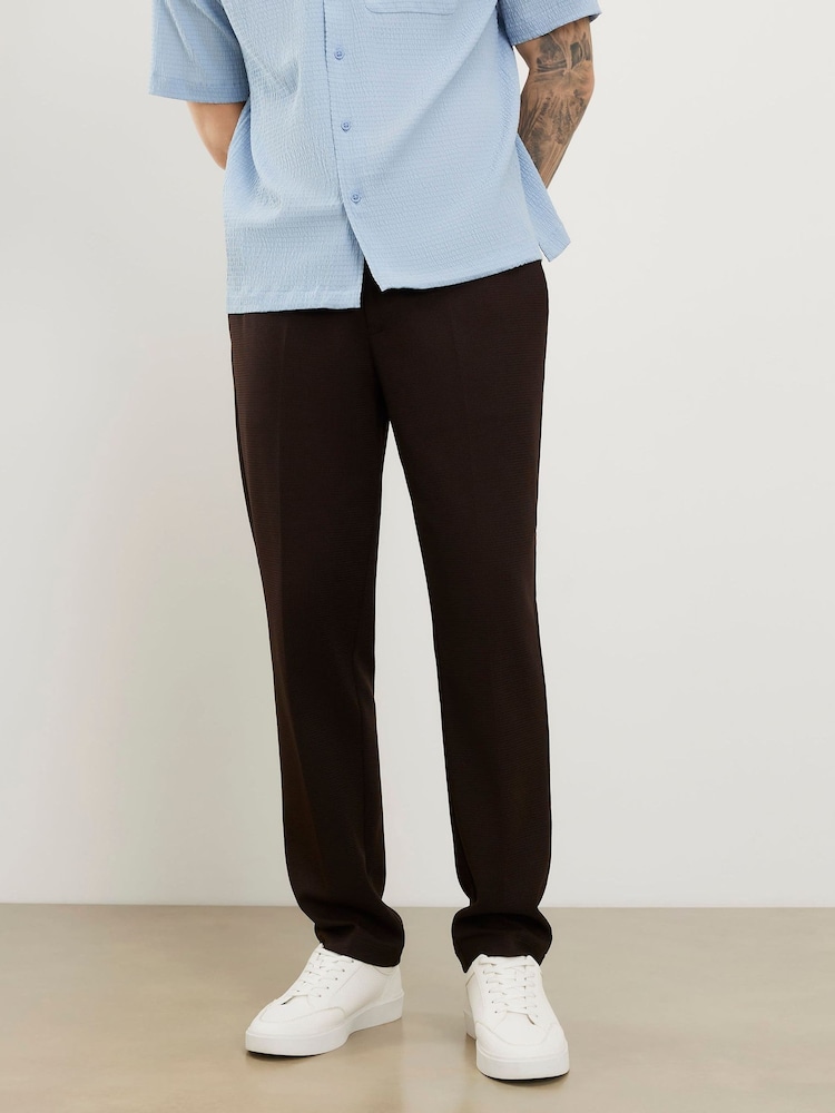 River Island Brown Slim Fit Textured Smart Trousers - Image 1 of 4