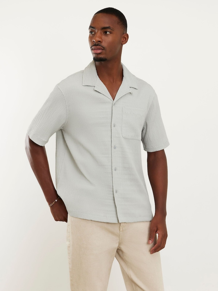 River Island Grey Seersucker Revere Shirt - Image 1 of 4