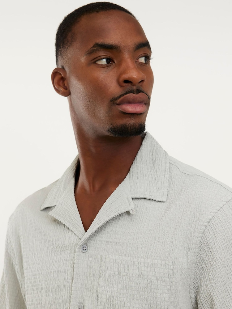 River Island Grey Seersucker Revere Shirt - Image 4 of 4