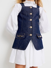 River Island Blue Denim Waistcoat Shirt Dress - Image 2 of 6