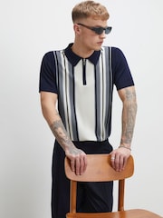 River Island Blue Slim Fit Stripe Polo Shirt - Image 1 of 4