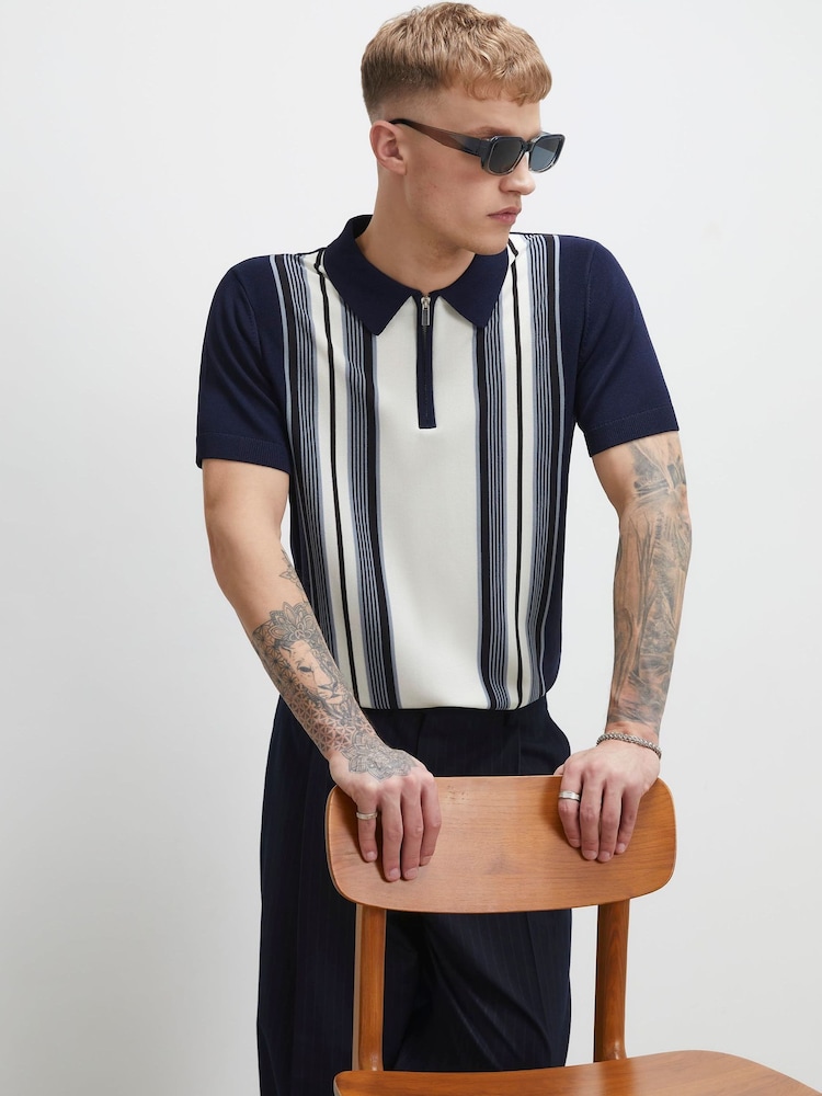 River Island Blue Slim Fit Stripe Polo Shirt - Image 1 of 4