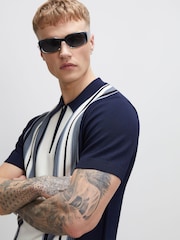 River Island Blue Slim Fit Stripe Polo Shirt - Image 3 of 4