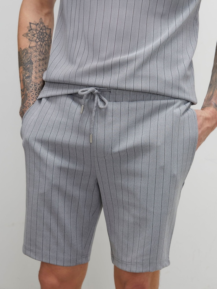 River Island Grey Slim Fit Pinstripe Shorts - Image 1 of 4