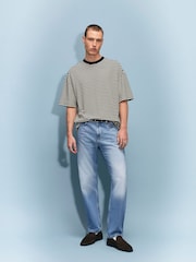 River Island Blue Straight Fit Mid Wash Jeans - Image 1 of 4
