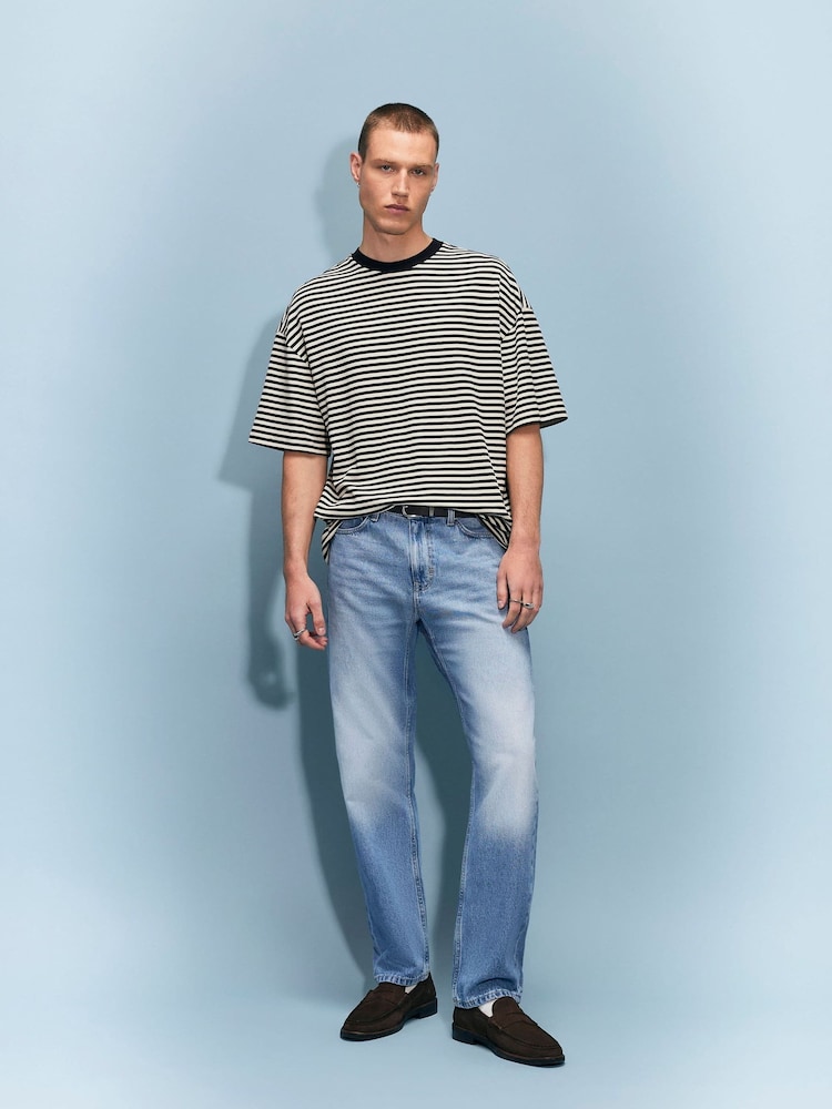 River Island Blue Straight Fit Mid Wash Jeans - Image 1 of 4 River Island Blue Straight Fit Mid Wash Jeans - Image 1 of 4