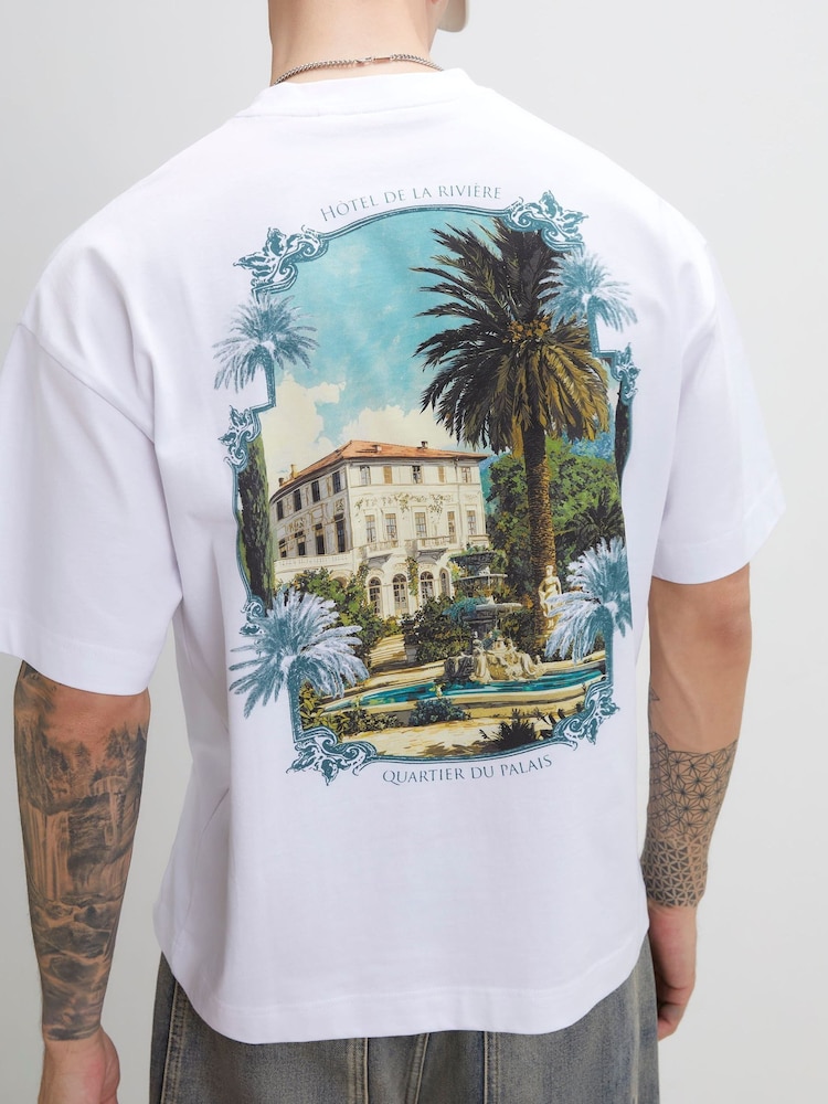 River Island White Oversized Riviere Hotel T-Shirt - Image 1 of 4