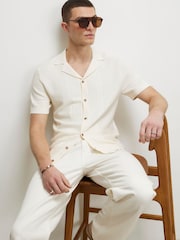 River Island Cream Slim Fit Glossy Knitted Shirt - Image 1 of 4