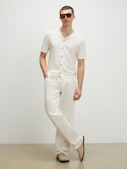 River Island Cream Slim Fit Glossy Knitted Shirt - Image 3 of 4