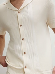 River Island Cream Slim Fit Glossy Knitted Shirt - Image 4 of 4