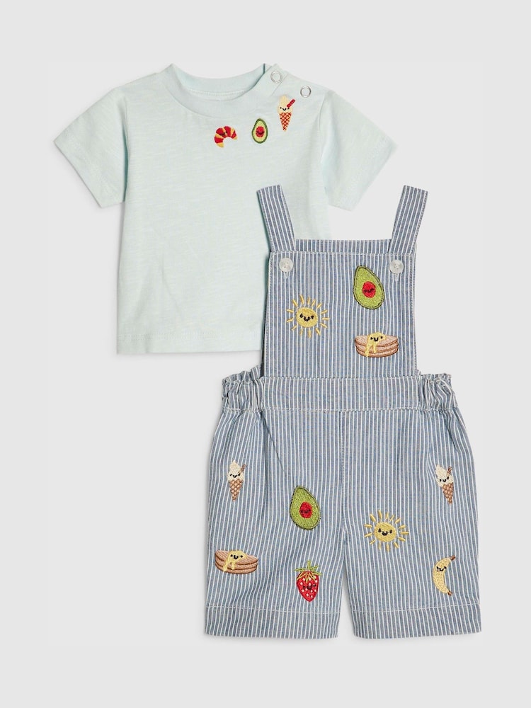 River Island Blue Stripe Dungarees & Top Set - Image 1 of 5