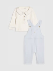 River Island Blue Long Sleeve Polo Shirt & Dungarees Set - Image 1 of 5