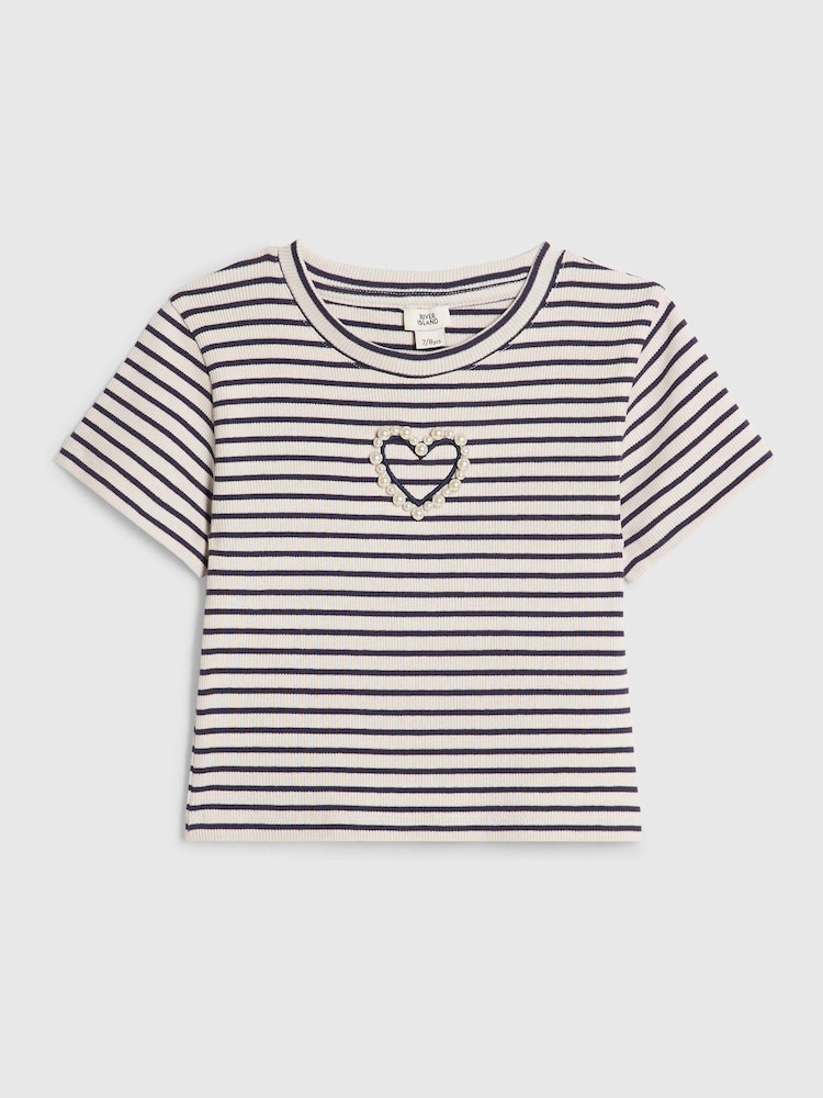 River Island Blue Stripe Heart Baby T-Shirt - Image 1 of 4
