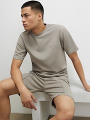 River Island Grey Slim Fit Interlock T-Shirt - Image 1 of 4