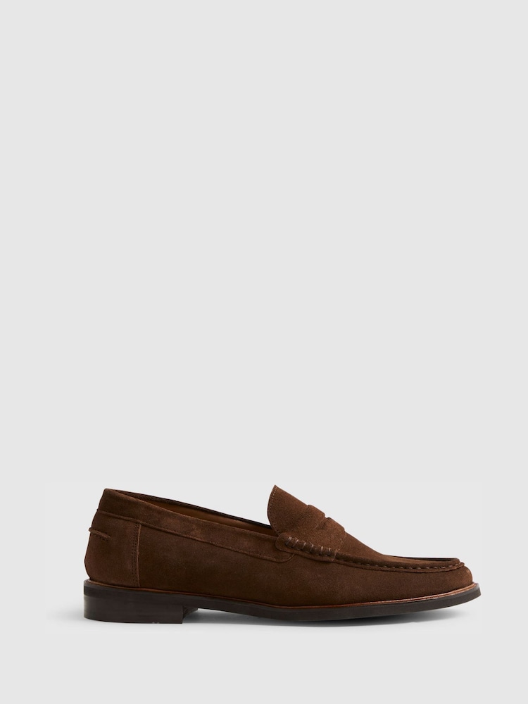 River Island Brown Suedette Penny Loafers - Image 1 of 3