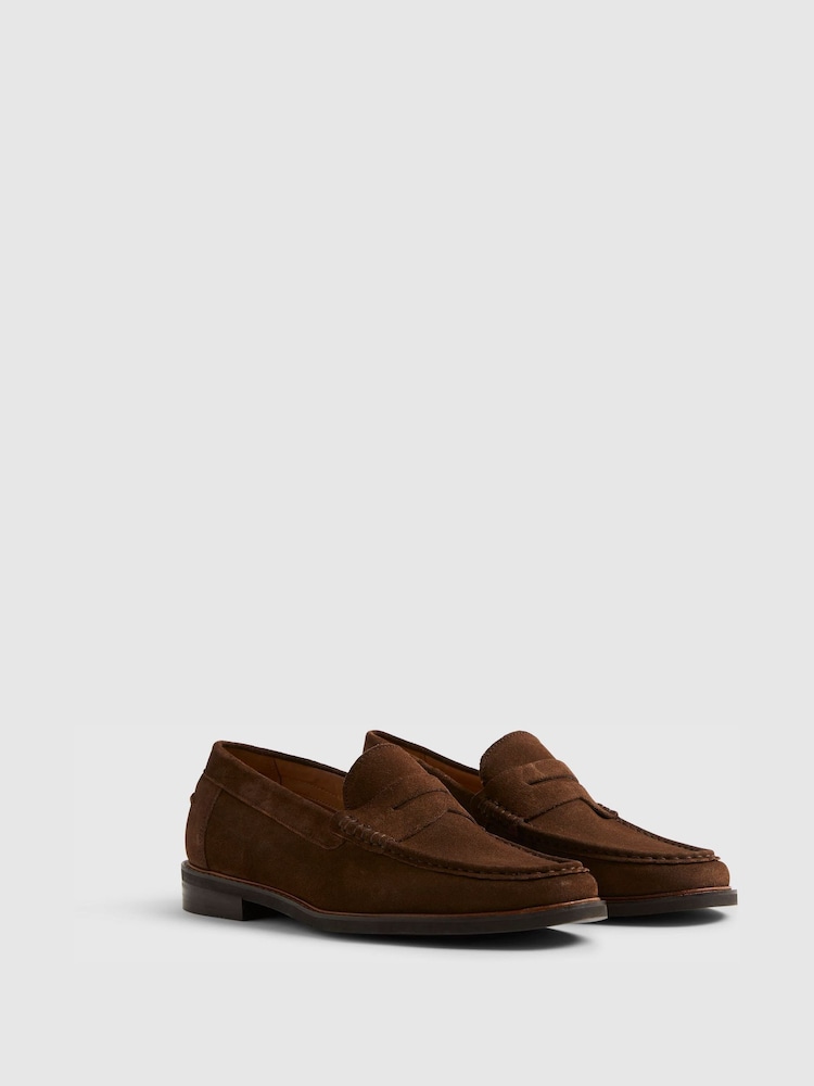 River Island Brown Suedette Penny Loafers - Image 2 of 3