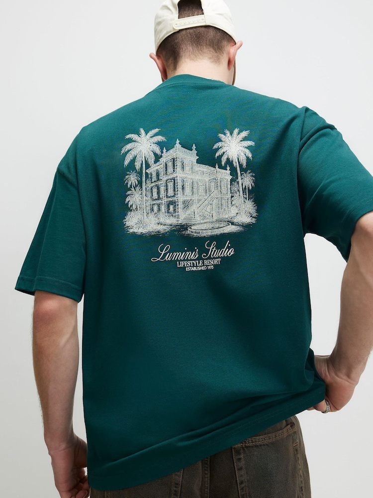River Island Green Oversized Resort T-Shirt - Image 1 of 4