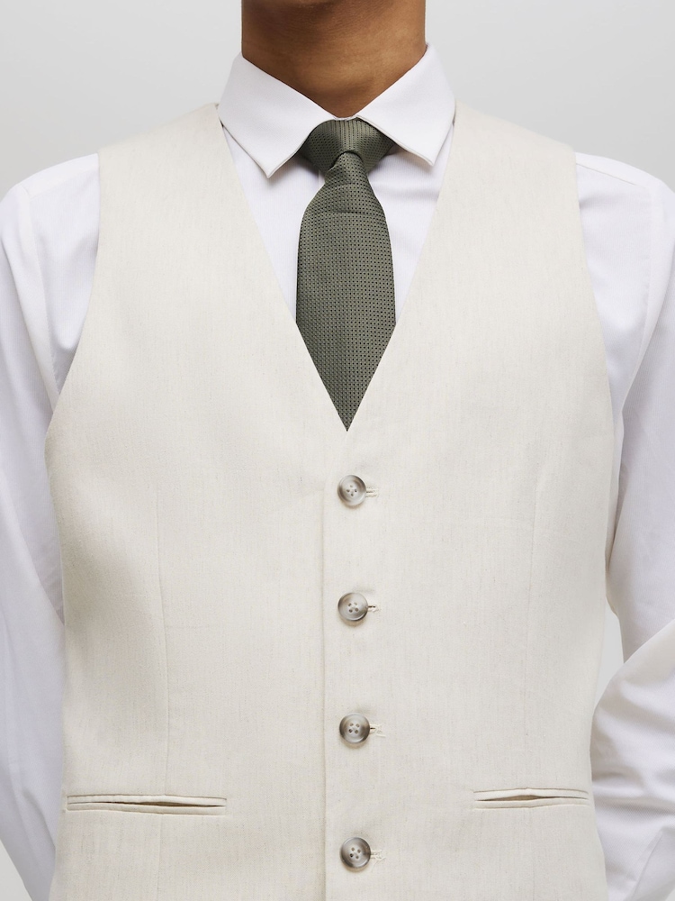 River Island Natural Slim Fit Linen Suit Waistcoat - Image 4 of 4