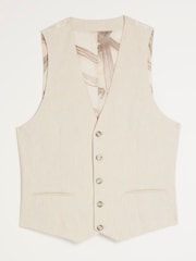 River Island Natural Slim Fit Linen Suit Waistcoat - Image 5 of 6