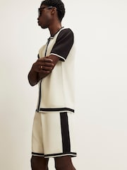 River Island Cream Slim Fit Glossy Knitted Colour Block Shorts - Image 3 of 4