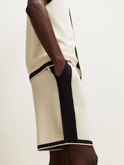 River Island Cream Slim Fit Glossy Knitted Colour Block Shorts - Image 4 of 4