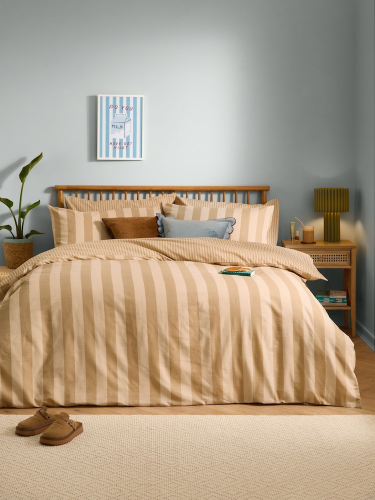 Furn Caramel The Ultimate Stripe Reversible Duvet Cover and Pillowcase Set - Image 2 of 4 Furn Caramel The Ultimate Stripe Reversible Duvet Cover and Pillowcase Set - Image 2 of 4
