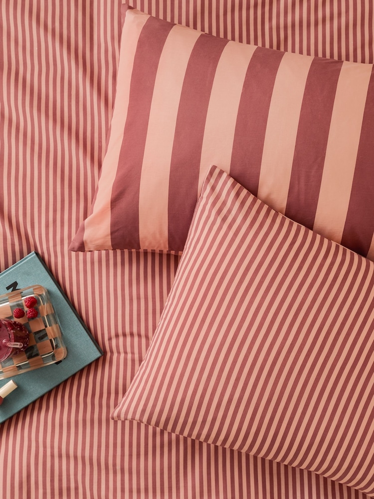 Furn Set of 2 Raspberry The Ultimate Stripe Reversible Pillowcase - Image 1 of 1