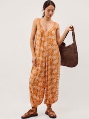 Monsoon Orange Carris Floral Print Jumpsuit - Image 1 of 5
