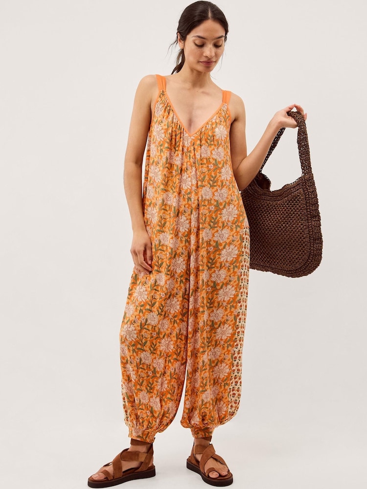 Monsoon Orange Carris Floral Print Jumpsuit - Image 1 of 5