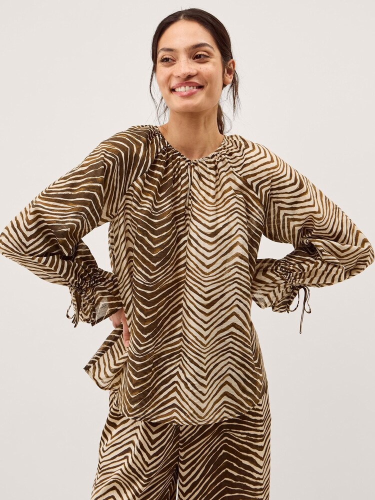 Monsoon Brown Pippa Animal Print Blouse - Image 1 of 5