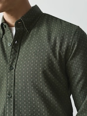 Green Geo Print Stretch Oxford Long Sleeve Shirt - Image 4 of 8