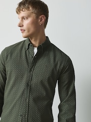 Green Geo Print Stretch Oxford Long Sleeve Shirt - Image 5 of 8