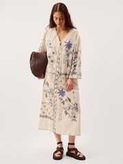 Monsoon Cream Julie Embroidered Midi Kaftan - Image 1 of 5