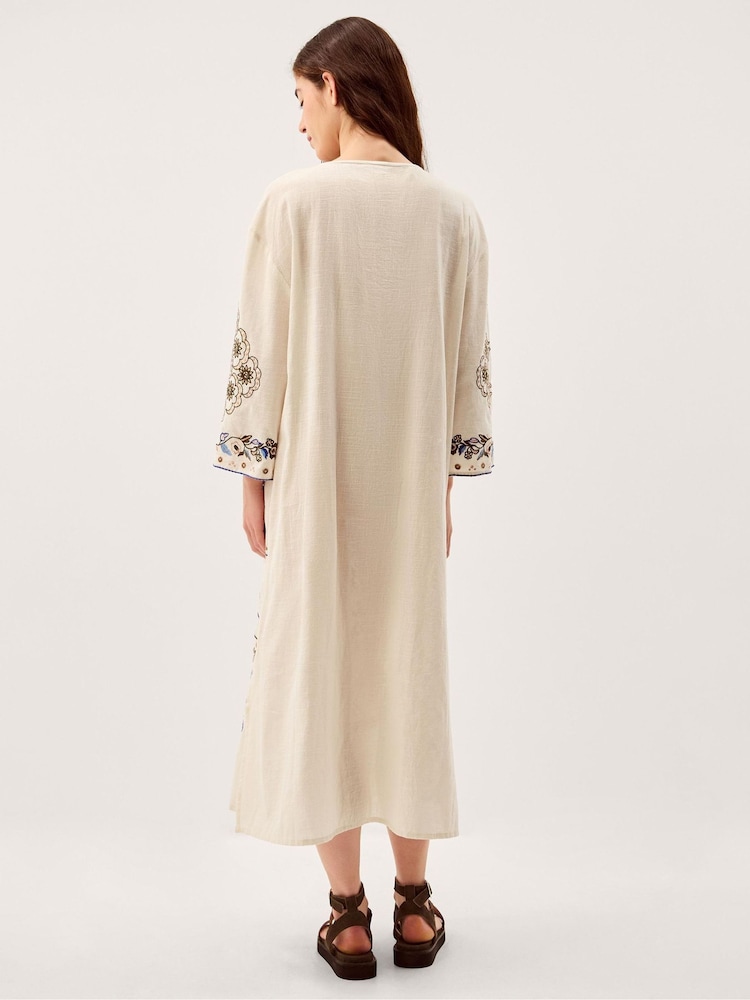 Monsoon Cream Julie Embroidered Midi Kaftan - Image 2 of 5 Monsoon Cream Julie Embroidered Midi Kaftan - Image 2 of 5