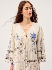 Monsoon Cream Julie Embroidered Midi Kaftan - Image 3 of 5