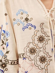 Monsoon Cream Julie Embroidered Midi Kaftan - Image 4 of 5