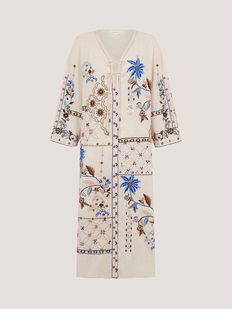 Monsoon Cream Julie Embroidered Midi Kaftan - Image 5 of 5 Monsoon Cream Julie Embroidered Midi Kaftan - Image 5 of 5