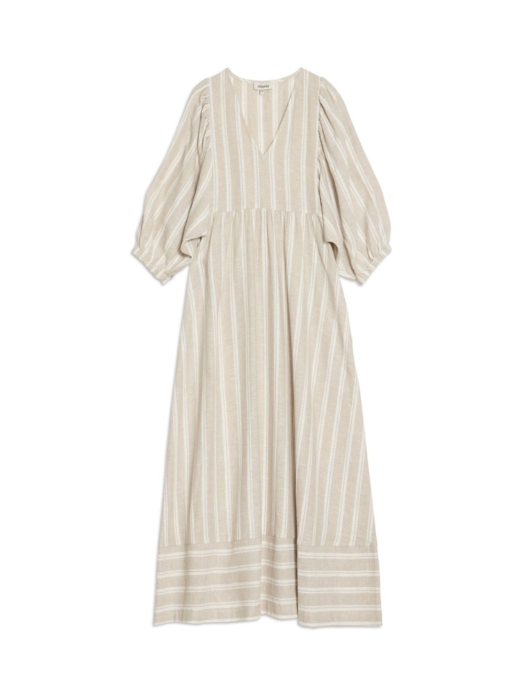 Albaray Cream Linen Stripe V-Neck Dress - Image 5 of 5 Albaray Cream Linen Stripe V-Neck Dress - Image 5 of 5