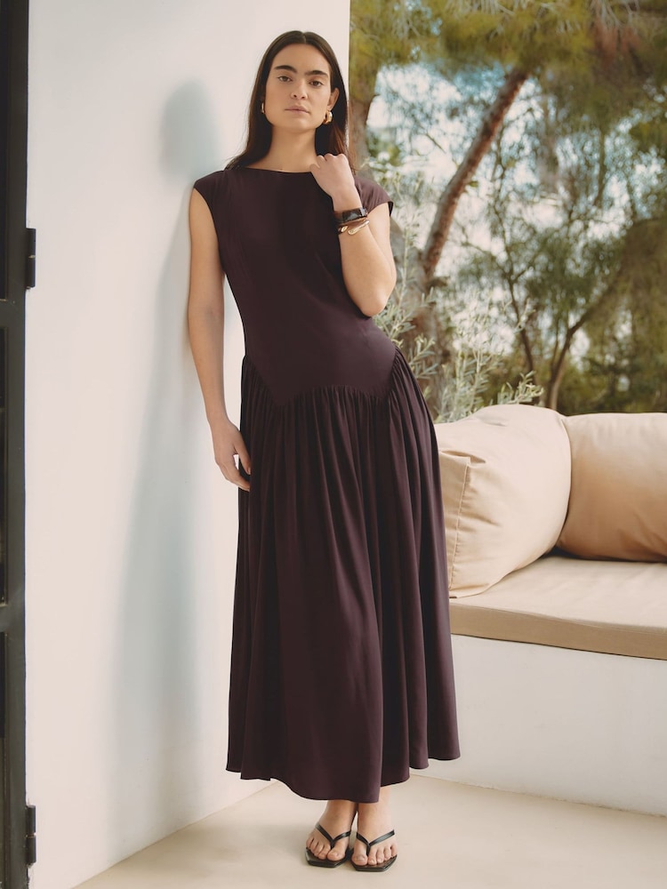 Albaray Brown Dipped Drop Waist Maxi Dress - Image 1 of 6