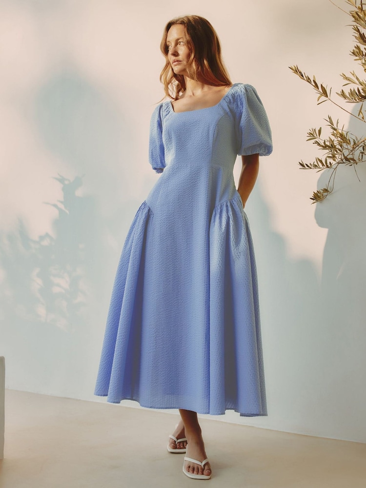 Albaray Blue Seersucker Self Stripe Dress - Image 1 of 5