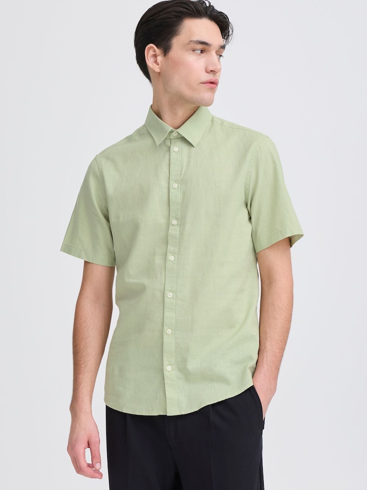 Casual Friday Green CfAksel Short Sleeve Linen Blend Shirt - Image 1 of 8