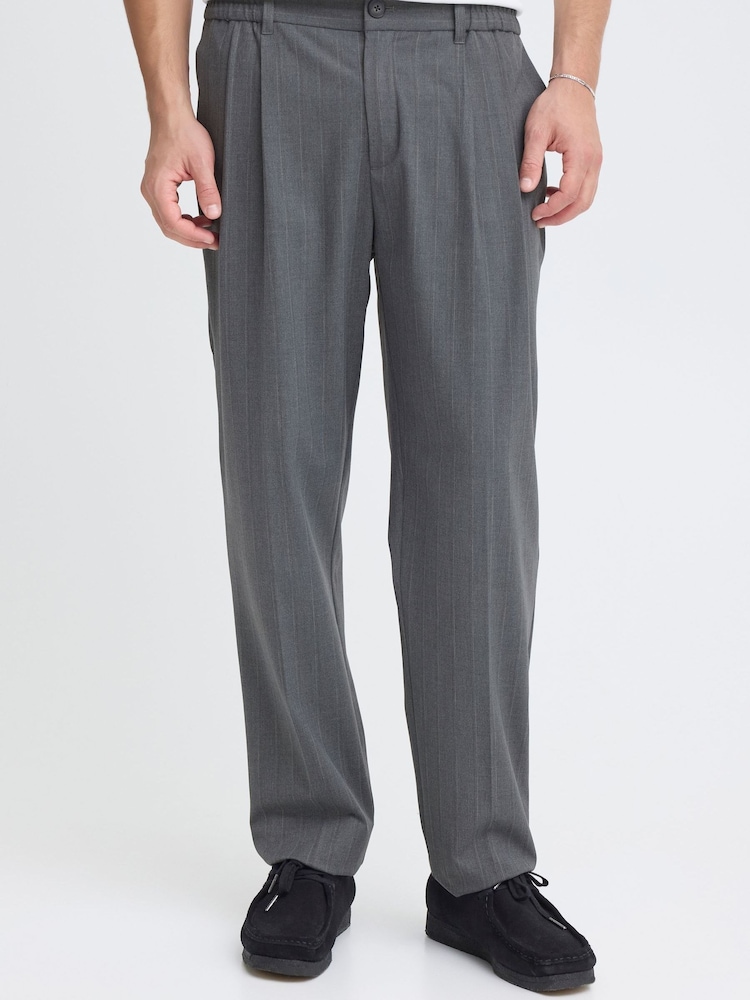 Casual Friday Grey Marc Striped Tapered Leg Trousers - Image 1 of 8
