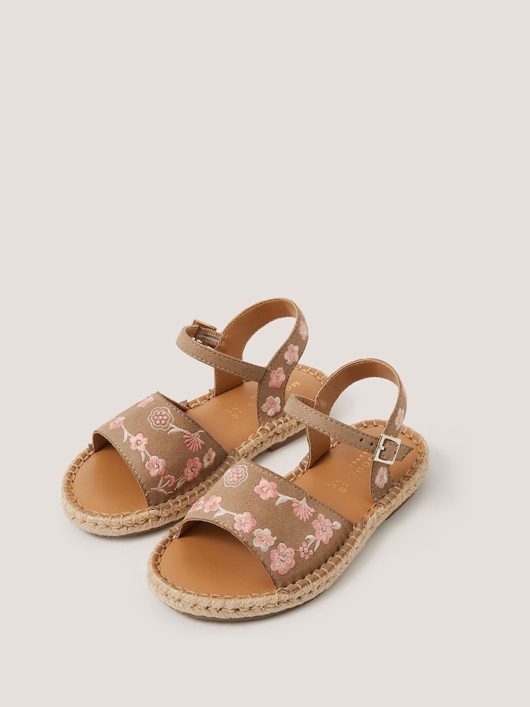 Monsoon Brown Floral Embroidered Espadrille Sandals - Image 1 of 2